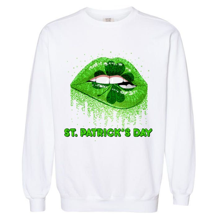 St Patrick's Day Shamrock Irish Lips Garment-Dyed Sweatshirt