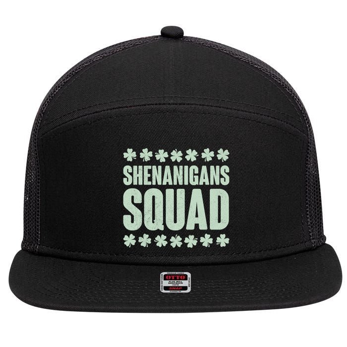 St Patrick's Day Shenanigans Squad Shamrocks Clover 7 Panel Mesh Trucker Snapback Hat