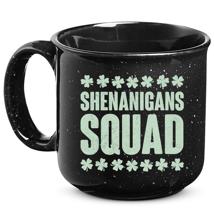 St Patrick's Day Shenanigans Squad Shamrocks Clover 15oz Campfire Ceramic Mug