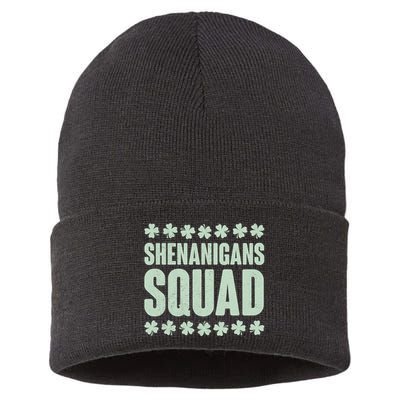 St Patrick's Day Shenanigans Squad Shamrocks Clover Sustainable Knit Beanie