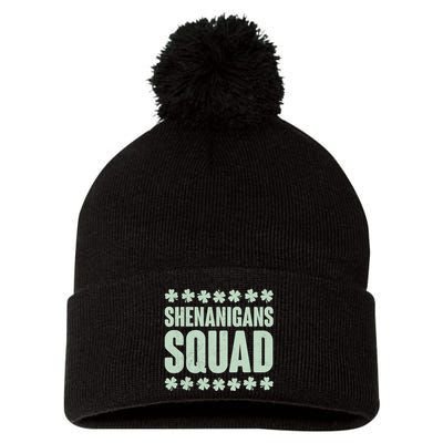 St Patrick's Day Shenanigans Squad Shamrocks Clover Pom Pom 12in Knit Beanie