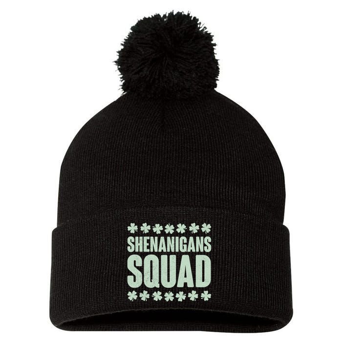 St Patrick's Day Shenanigans Squad Shamrocks Clover Pom Pom 12in Knit Beanie