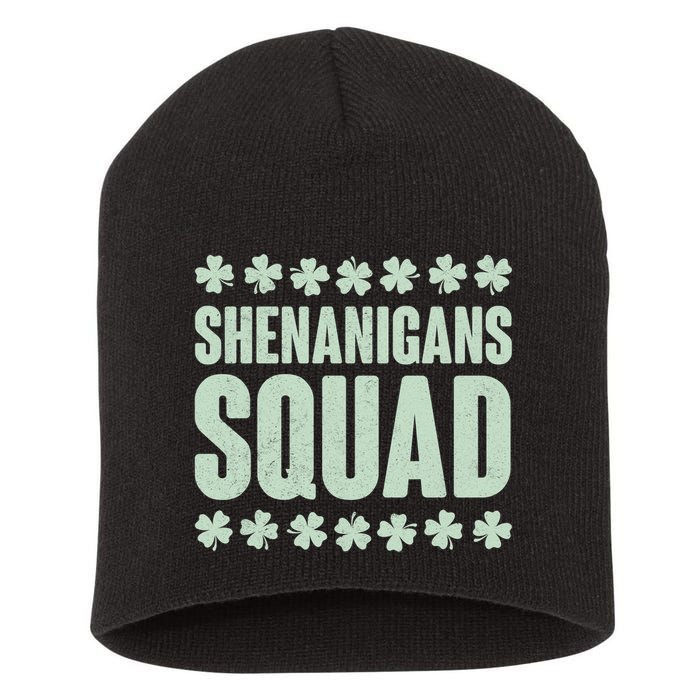 St Patrick's Day Shenanigans Squad Shamrocks Clover Short Acrylic Beanie