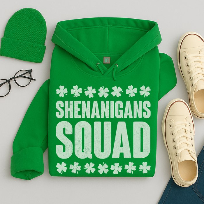 St Patrick's Day Shenanigans Squad Shamrocks Clover Hoodie