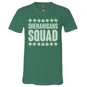 St Patrick's Day Shenanigans Squad Shamrocks Clover V-Neck T-Shirt