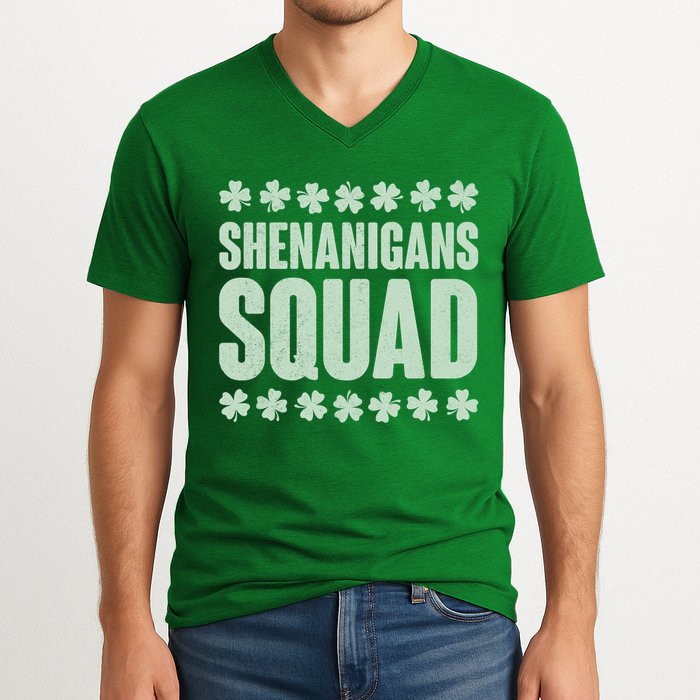 St Patrick's Day Shenanigans Squad Shamrocks Clover V-Neck T-Shirt