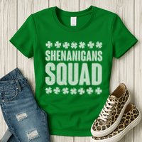 St Patrick's Day Shenanigans Squad Shamrocks Clover Womens T-Shirt