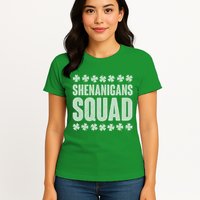 St Patrick's Day Shenanigans Squad Shamrocks Clover Womens T-Shirt