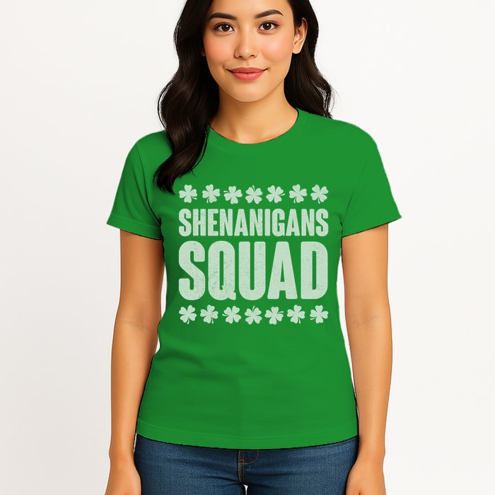 St Patrick's Day Shenanigans Squad Shamrocks Clover Womens T-Shirt