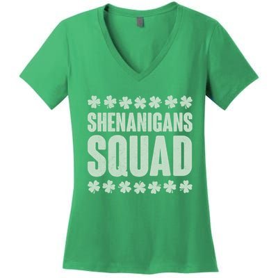 St Patrick's Day Shenanigans Squad Shamrocks Clover Women's V-Neck T-Shirt