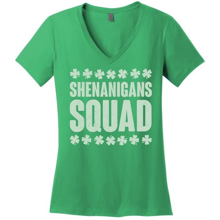 St Patrick's Day Shenanigans Squad Shamrocks Clover Women's V-Neck T-Shirt