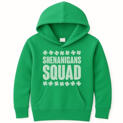 St Patrick's Day Shenanigans Squad Shamrocks Clover Kids Hoodie