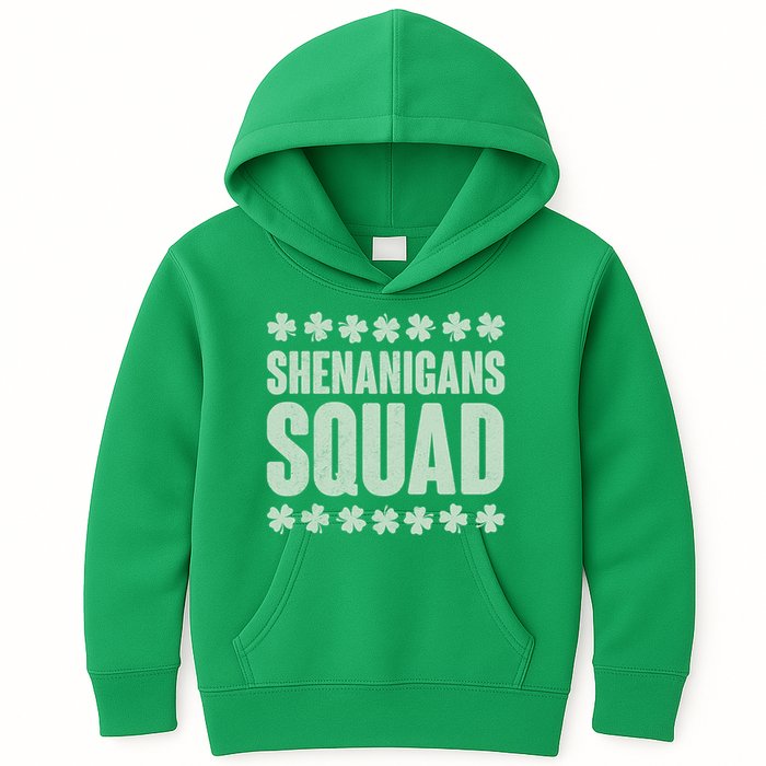 St Patrick's Day Shenanigans Squad Shamrocks Clover Kids Hoodie