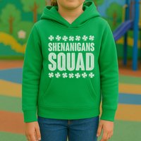 St Patrick's Day Shenanigans Squad Shamrocks Clover Kids Hoodie