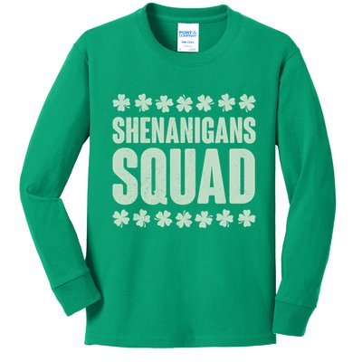St Patrick's Day Shenanigans Squad Shamrocks Clover Kids Long Sleeve Shirt