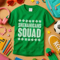 St Patrick's Day Shenanigans Squad Shamrocks Clover Kids T-Shirt