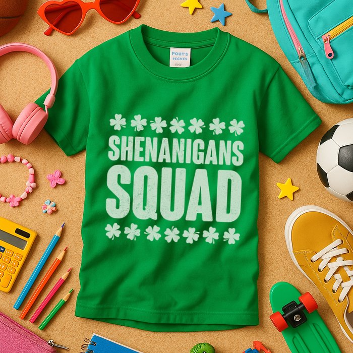 St Patrick's Day Shenanigans Squad Shamrocks Clover Kids T-Shirt