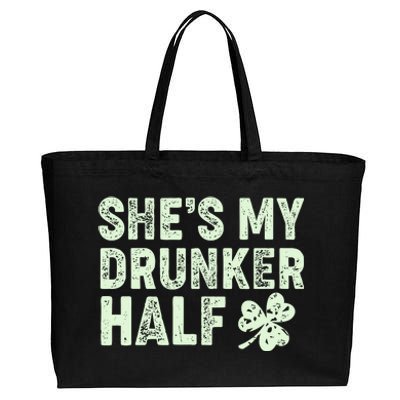 St Patrick's Day She's My Drunker Half Matching Couple's Cotton Canvas Jumbo Tote