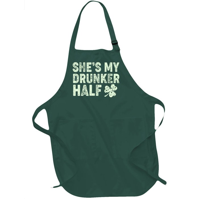 St Patrick's Day She's My Drunker Half Matching Couple's Full-Length Apron With Pockets