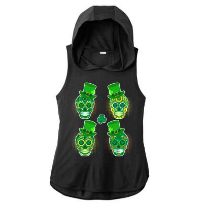 St Patrick's Day Sugar Skulls Ladies PosiCharge Tri-Blend Wicking Draft Hoodie Tank