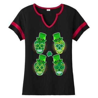 St Patrick's Day Sugar Skulls Ladies Halftime Notch Neck Tee