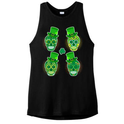 St Patrick's Day Sugar Skulls Ladies PosiCharge Tri-Blend Wicking Tank