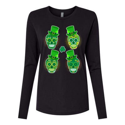 St Patrick's Day Sugar Skulls Womens Cotton Relaxed Long Sleeve T-Shirt