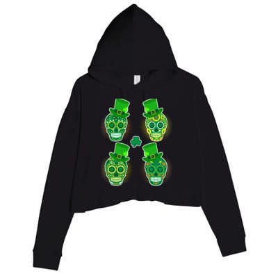 St Patrick's Day Sugar Skulls Crop Fleece Hoodie