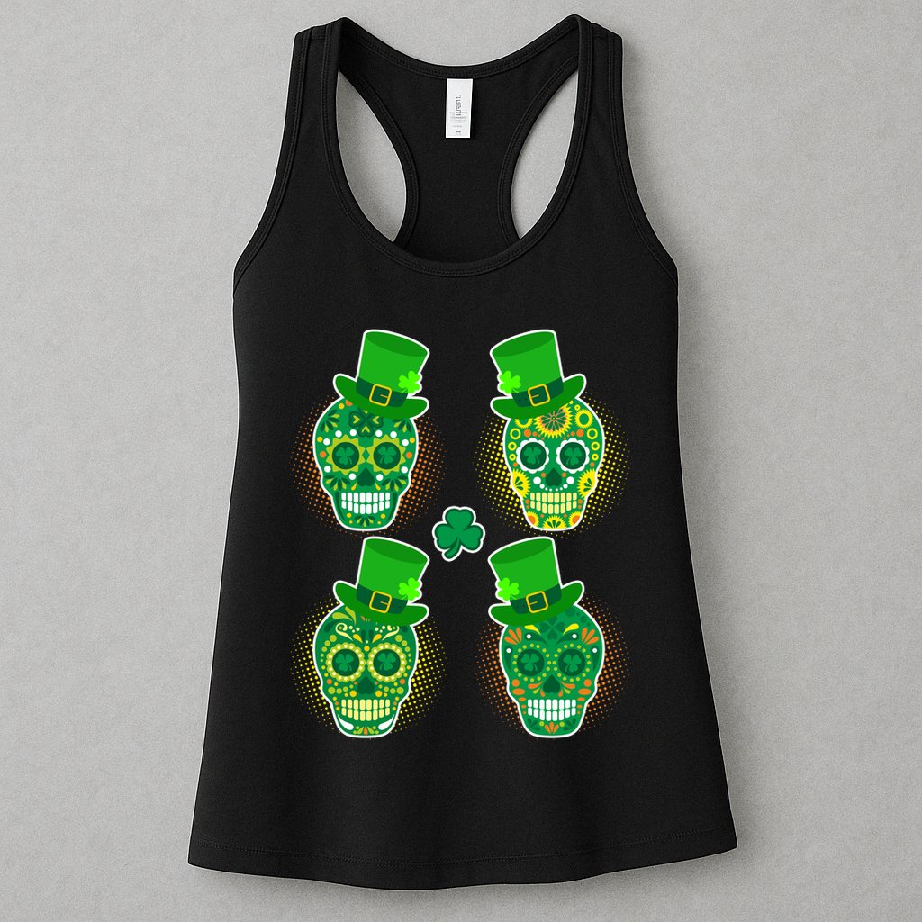 St Patrick's Day Sugar Skulls Womens Tank Top