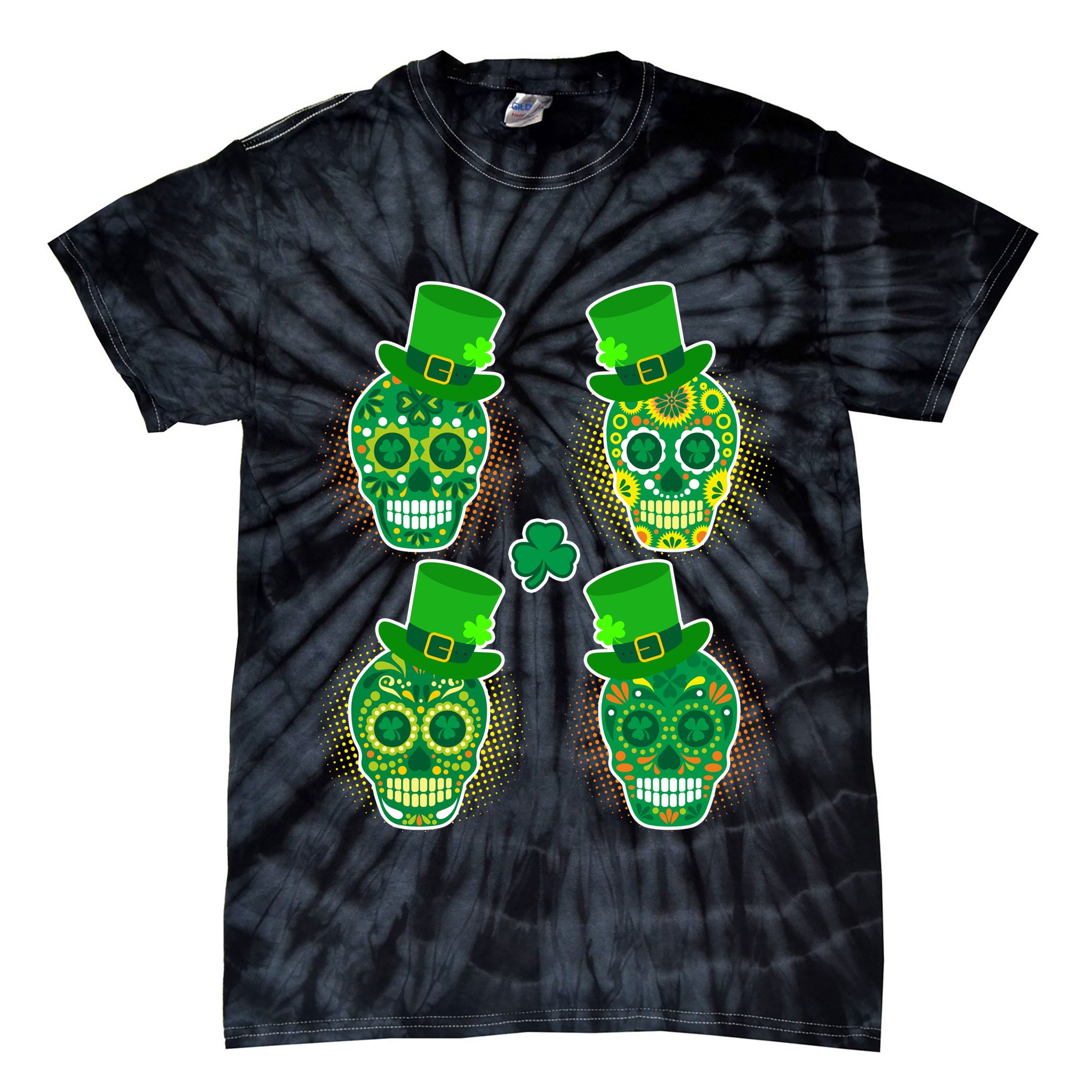 St Patrick's Day Sugar Skulls Tie-Dye T-Shirt