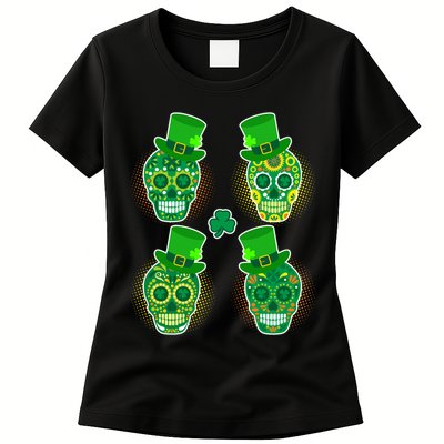 St Patrick's Day Sugar Skulls Womens T-Shirt