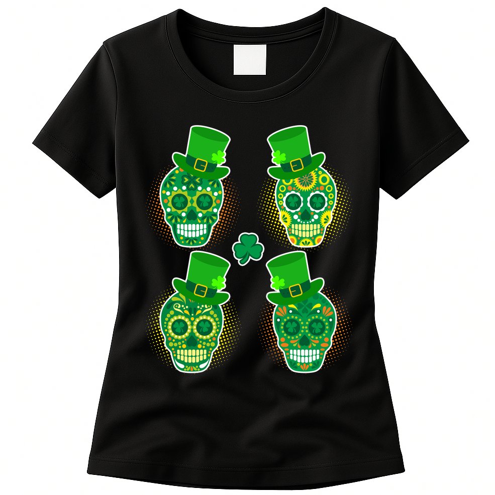 St Patrick's Day Sugar Skulls Womens T-Shirt