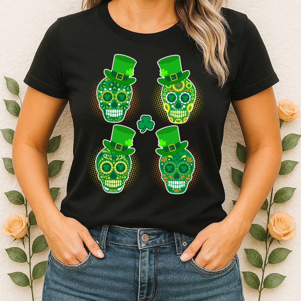 St Patrick's Day Sugar Skulls Womens T-Shirt