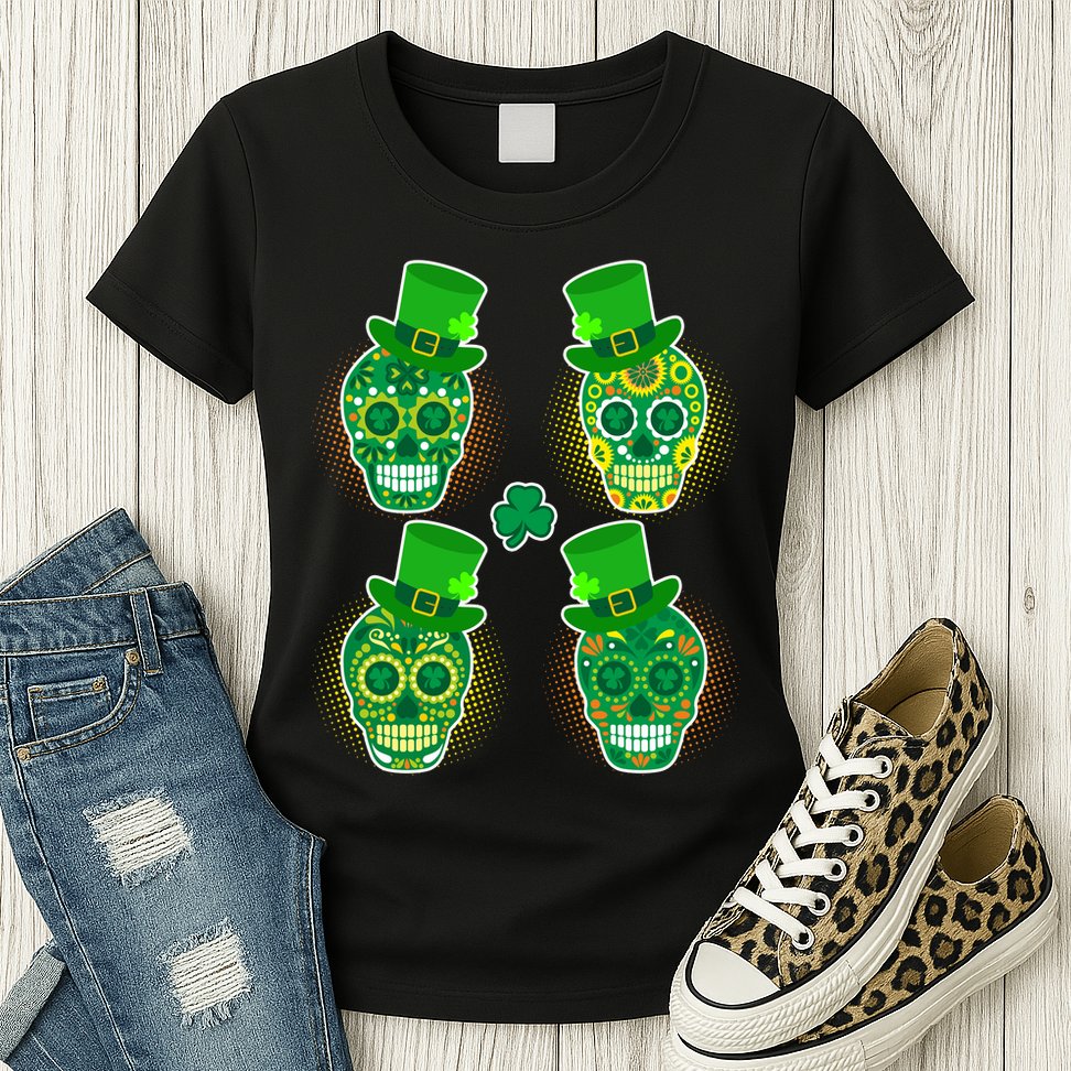 St Patrick's Day Sugar Skulls Womens T-Shirt