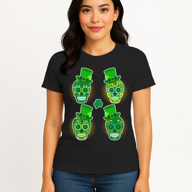 St Patrick's Day Sugar Skulls Womens T-Shirt