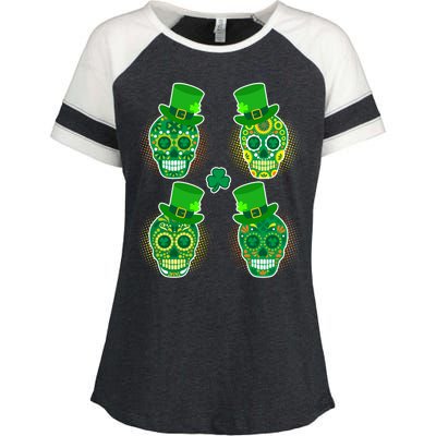 St Patrick's Day Sugar Skulls Enza Ladies Jersey Colorblock Tee