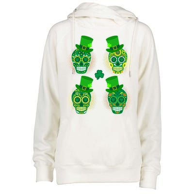 St Patrick's Day Sugar Skulls Womens Funnel Neck Pullover Hood