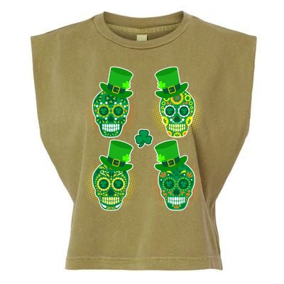 St Patrick's Day Sugar Skulls Garment-Dyed Women's Muscle Tee