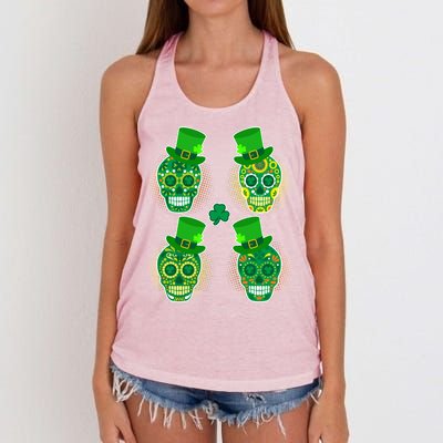 St Patrick's Day Sugar Skulls Women's Knotted Racerback Tank