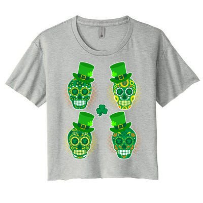 St Patrick's Day Sugar Skulls Women's Crop Top Tee