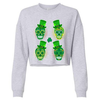 St Patrick's Day Sugar Skulls Cropped Pullover Crew