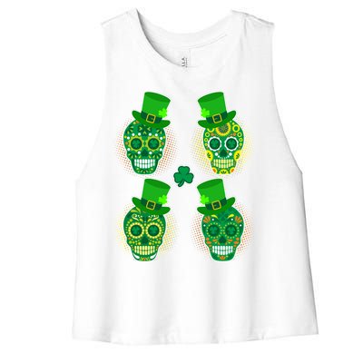 St Patrick's Day Sugar Skulls Women's Racerback Cropped Tank