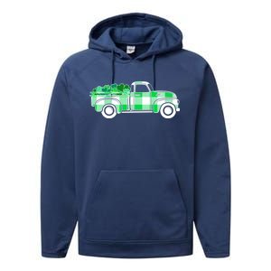 St Patrick's Day Truck Full of Clovers Performance Fleece Hoodie