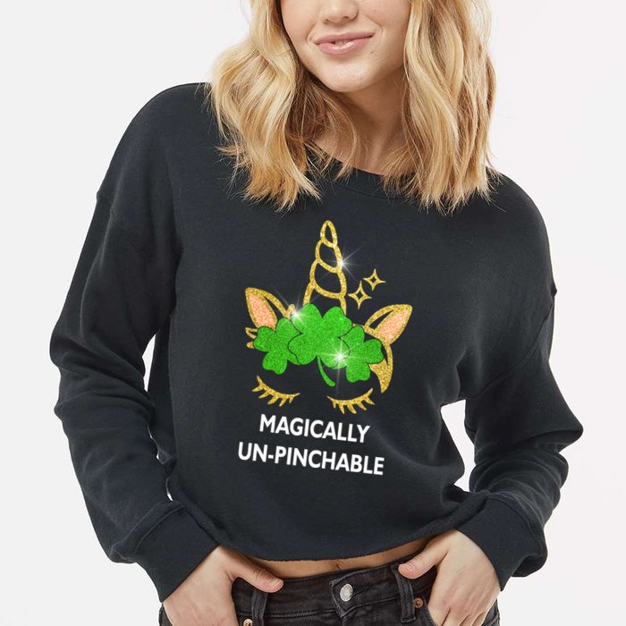 St Patrick's Day Unicorn Magically Un-Pinchable Cropped Pullover Crew