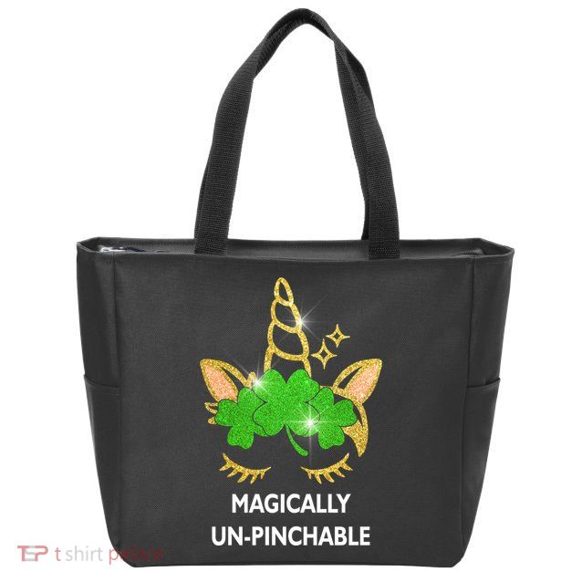 St Patrick's Day Unicorn Magically Un-Pinchable Zip Tote Bag