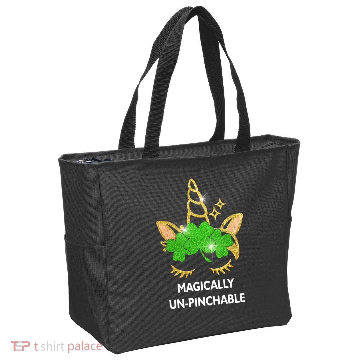 St Patrick's Day Unicorn Magically Un-Pinchable Zip Tote Bag
