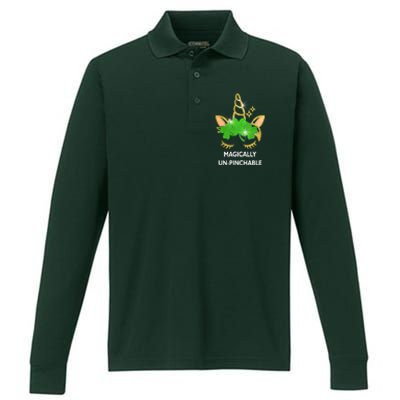 St Patrick's Day Unicorn Magically Un-Pinchable Performance Long Sleeve Polo