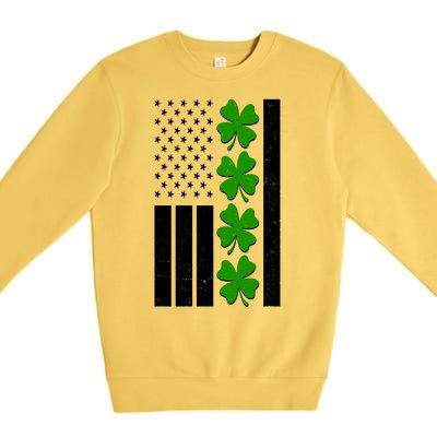 St Patrick's Day USA American Flag Shamrock Clovers Premium Crewneck Sweatshirt