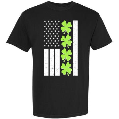 St Patrick's Day USA American Flag Shamrock Clovers Garment-Dyed Heavyweight T-Shirt