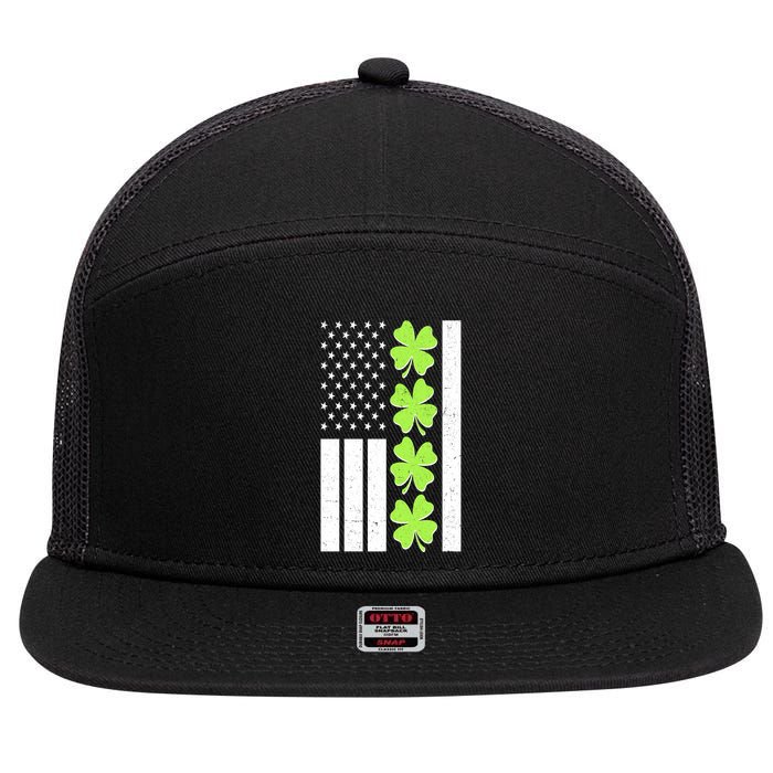 St Patrick's Day USA American Flag Shamrock Clovers 7 Panel Mesh Trucker Snapback Hat